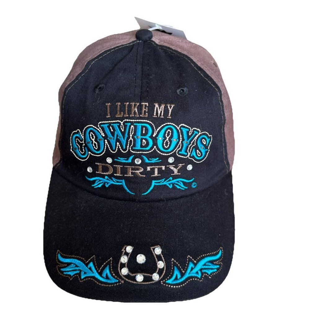 I Like My Cowboys Dirty 6 panel ball cap hat  embroidered tribal Design Bling